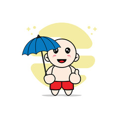 Cute kids character holding a umbrella.