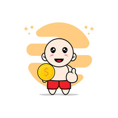 Cute kids character holding a coin.