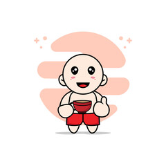 Cute kids character holding a cup of coffee.