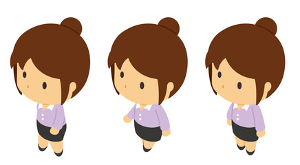 歩く女性のアイソメトリックイラスト