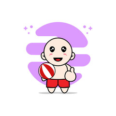 Fototapeta premium Cute kids character holding a ball.