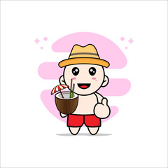 Cute kids character holding a coconut ice.