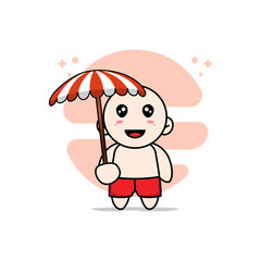 Cute kids character holding a umbrella.