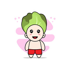 Cute kids character wearing cabbage costume.