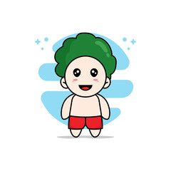 Cute kids character wearing broccoli costume.