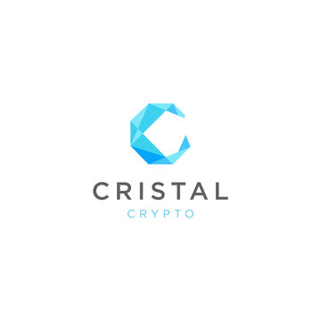 Cristal crypto logo design. Bitcoin sign vector. cryptocurrency coins symbol. Bitcoin geometric logo