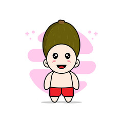 Cute kids character wearing kiwi costume.