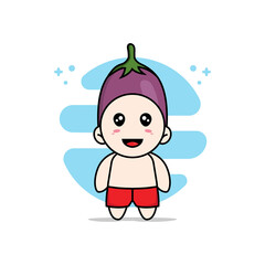Cute kids character wearing eggplant costume.