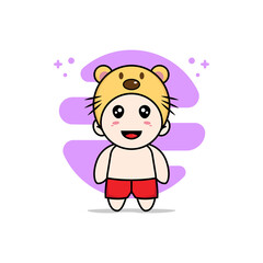 Cute kids character wearing beaver costume.