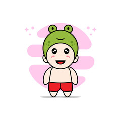 Cute kids character wearing frog costume.