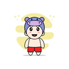 Cute kids character wearing hippopotamus costume.