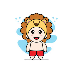 Cute kids character wearing lion costume.