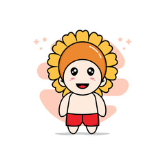 Fototapeta premium Cute kids character wearing sunflower costume.