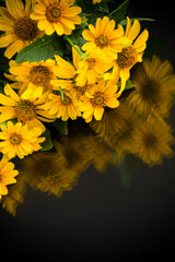 bouquet of beautiful yellow daisies on black background