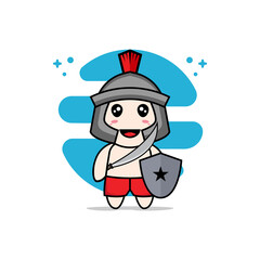Cute kids character wearing gladiator costume.