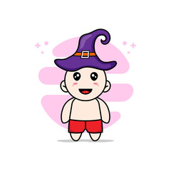 Cute kids character wearing witch hat.