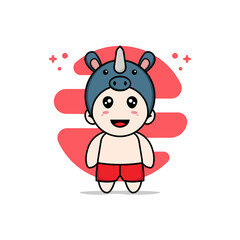 Cute kids character wearing rhino costume.