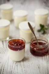homemade sweet yogurt with fruit jam in a glass