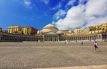 Naklejka premium Basilica Reale Pontificia San Francesco di Paola (built in 1816) at the Piazza del Plebiscito square in Naples (Napoli) city, Campania, Italy. The historic center of the biggest city of south Italy.