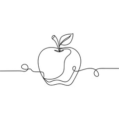 Continuous one line drawing silhouette of a apple fruit design. Food concept. Vector illustration isolated on the white background.