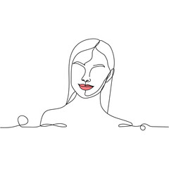 Continuous one line drawing silhouette of a beautiful woman. Healthy concept. Health icon. Vector illustration isolated on the white background.