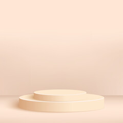 Abstract background with pink geometric 3d podiums. Vector illustration