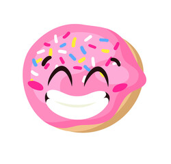 Hand Drawn Cartoon Illustration Donut Emoji. Fast Food Vector Drawing Sweet Emoticon. Tasty Image Meal. Flat Style Collection American Cuisine