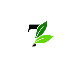 Number 7 Logo with Green Leaves, Nature Logo/Icon Design Template.