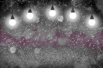 Fototapeta na wymiar cute brilliant glitter lights defocused light bulbs bokeh abstract background with sparks fly, festal mockup texture with blank space for your content