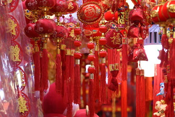 Decorations, handicrafts at Wanchai Market, Hong Kong, prior to Chinese Lunar New Year