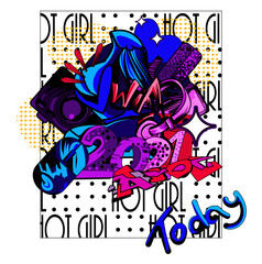 urban graffiti from modern trends. the concept of modern youth and reality. bright unusual characters and attributes of life. For prints, corporate identity, covers, magazines, stickers