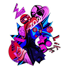 urban graffiti from modern trends. the concept of modern youth and reality. bright unusual characters and attributes of life. For prints, corporate identity, covers, magazines, stickers