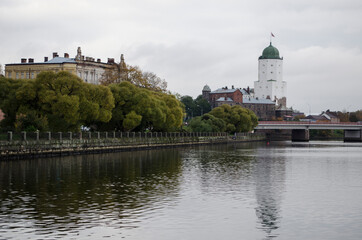 Fototapeta na wymiar The medieval Vyborg castle with Olaf tower in Leningrad region Russia