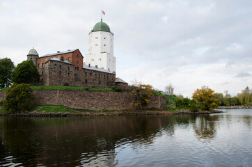 Fototapeta na wymiar The medieval Vyborg castle with Olaf tower in Leningrad region Russia