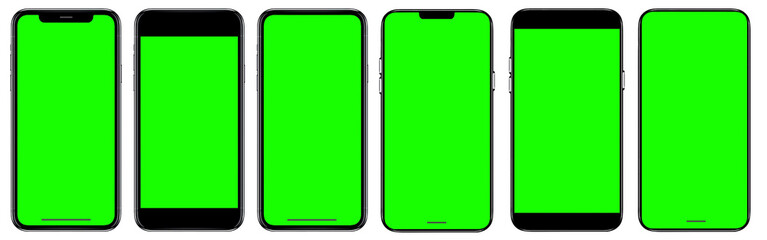 Smartphone similar to iphone xs max with green screen for Infographic Global Business Marketing Plan , mockup model similar to iPhonex isolated Background of ai digital investment economy. HD