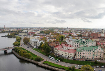 Fototapeta na wymiar View of Vyborg from Olav tower in Leningrad region Russia autumn background