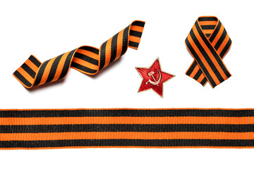 Victory day. Striped ribbons on white. May 9