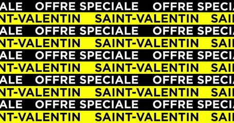 Valentine’s day and Special offer text in french - Seamless looped motion graphic animation. Yellow and Black lines moving.