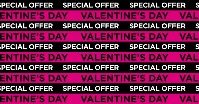 Valentine&rsquo;s day and Special offer text in english - Seamless looped motion graphic animation. Pink and Black lines moving.