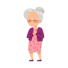 Standing Senior Woman with Grey Hair and Glasses Vector Illustration