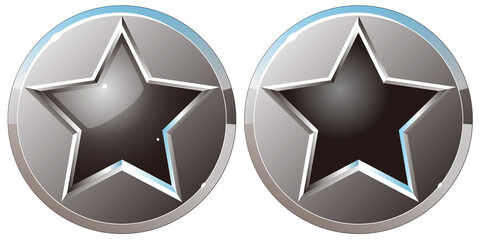 アプリ、Webで使える、丸に黒い星の金属製ボタン
