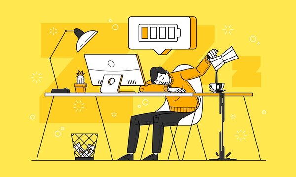 Chronic fatigue illustration in line art vector