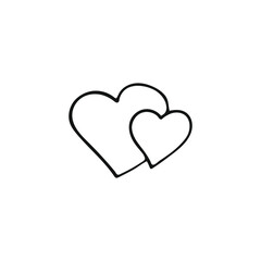 Simple doodle hearts. Hand drawn hearts isolated on white background. Valentine's Day symbol. Vector illustration.