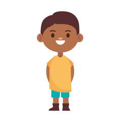 happy little afro young boy with yellow shirt character vector illustration design