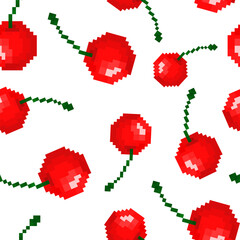 seamless pattern cherry pixels on a white background print
