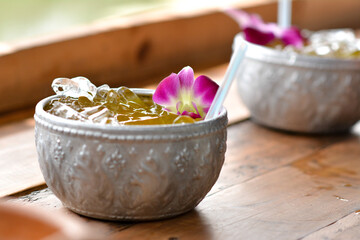 spa still life with flowers and coldwater