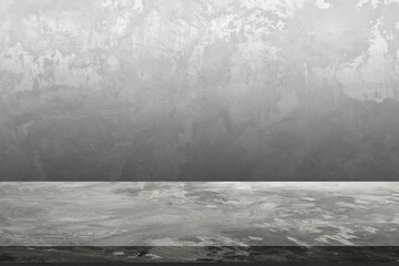 Concrete table empty on the cement wall background. Concept to place products such as cement, steel, or other construction-related products. Or Place food-related items such as meat, vegetables.