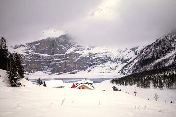 Mountain landscape with frozen lake