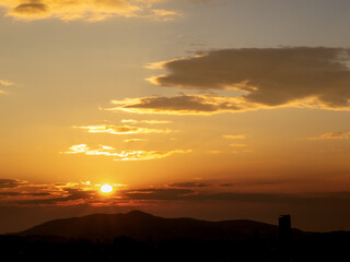 北九州小文字山山頂から眺める夕焼け空