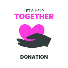 Let's help together. Heart in hand donation icon label design vector